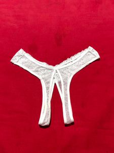 White Lace Open Crotch Thong size 34