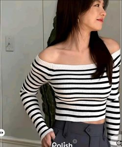 New with tag Pinterest Chic Striped Off-Shoulder C