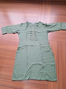 41) Olive Green Jaipur Kurti Top - Size M