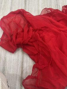 Red Saree with Embellishments