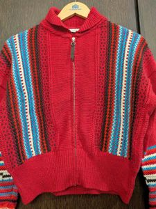 Zara Red Patterned Knit Jacket