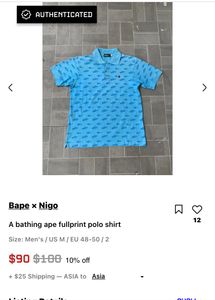 Bathing Ape Bape sta  Blue Graphic Print Polo Shir