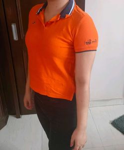 Women Orange Cotton Casual Polo Tshirt