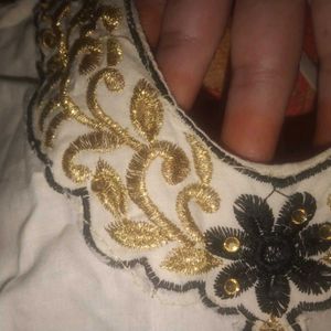 Embroidered Cream &amp; Gold Kurta