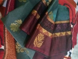 Green Saree With Brown Border