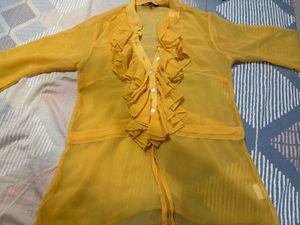 Yellow Sheer Ruffle Blouse