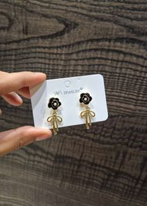 Black Flower And Bow Earrings