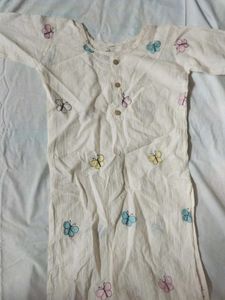 New Off White Butterfly Straight Kurti