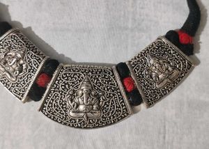 Ethnic Silver Plated &amp; Thread Necklace