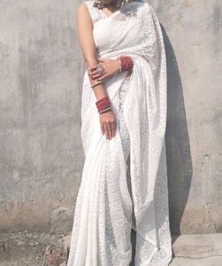 Women White Net Saree
