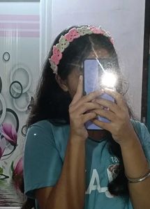 Crochet Flower Headband - Pink &amp; Cream