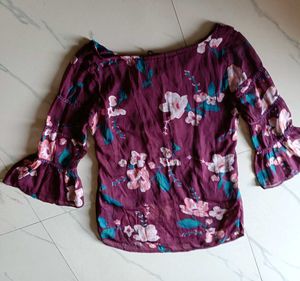 Mustard - Wine Chiffon Printed Top