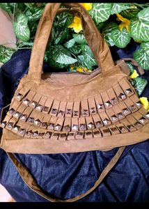 Olive Green Studded Fringe Bag