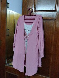 Pink Over Coat Attached Top