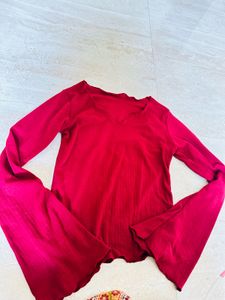 Red Flared Sleeve Top