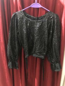 Black Tie On Sequin Top.