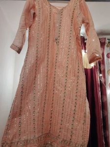 Peach Embroidered Kurta dupatta