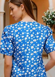 🔥 Shein Blue Floral Top + FREE Dental Floss Pack