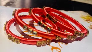 Orange & Gold Beaded Bangle Set