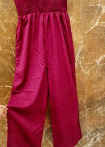 Burgundy Smocked Jumpsuit