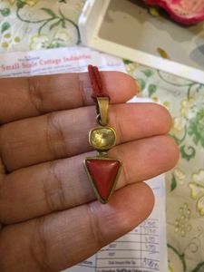 Natural Yellow Sapphire and Coral Pendant