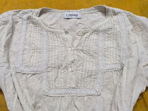 Embroided White A Line Top