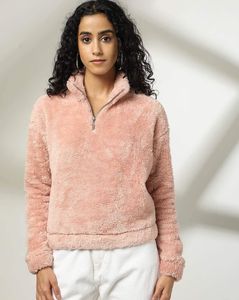Fuzzy Cropped Pullover Peach color