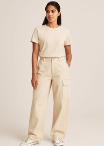 Beige Wide Leg Cargo Pants
