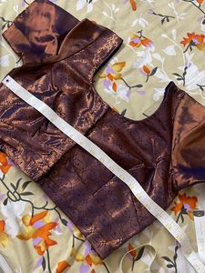 Navy Blue &amp; Gold Copper Mix Sari With Blouse