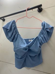 Blue Ruffle Crop Top