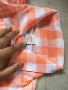 Peach Gingham Button-Down Shirt