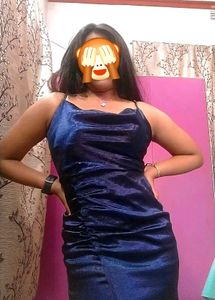 Navy Blue Boat Neck Party Dress