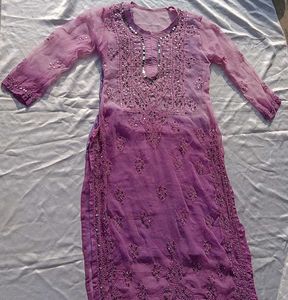 Tie Dry Lavender Chikankari Mirror Work Kurti💜