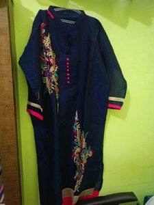 Embroidered Navy Blue Kurti