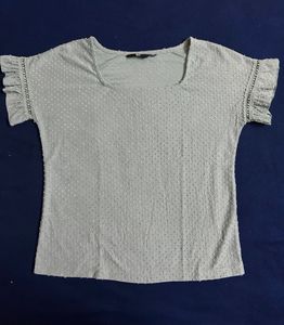 Light Green Swiss Dot Ruffle Sleeve Top