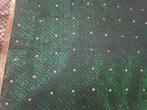 Unworn Gold Stone Saree With Green Allover Print