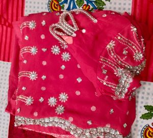 Silk Saree In Red Colour With Asthetic Blouse