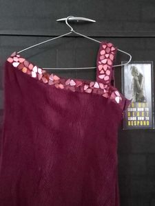 Burgundy One-Shoulder Dress
