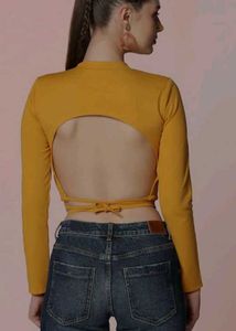 ruched crop top in yellow colour