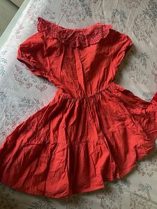 Red Dress with Lace Collar