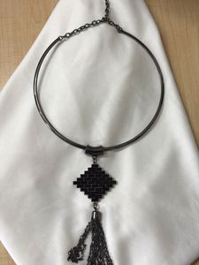 Elegant Gunmetal Choker with Geometric Pendant