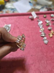 Gold White Crystal Adjustable Ring
