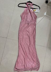 Pink Sequin Halter Maxi Dress