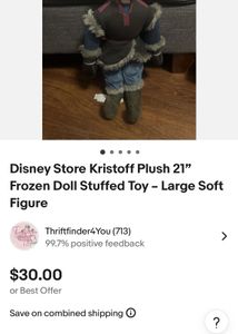 Disney Store Kristoff Plush 21” Frozen Doll