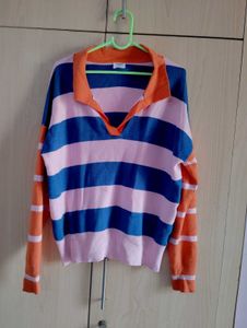 Striped Knit Polo Sweater