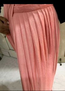 Peach Readymade Saree With Floral Blouse