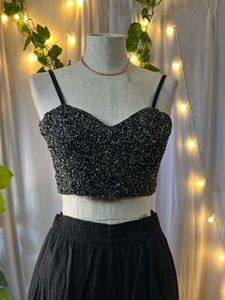 Black Embellished Crop Top