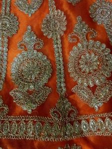 Orange Embroidered Lehenga style saree