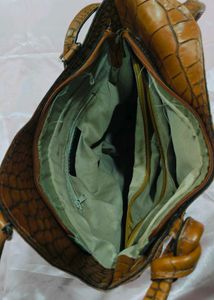 Crocodile Embossed Leather Handbag