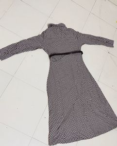 Size S-Women  Print Shirt Dress with Tie-up Belt